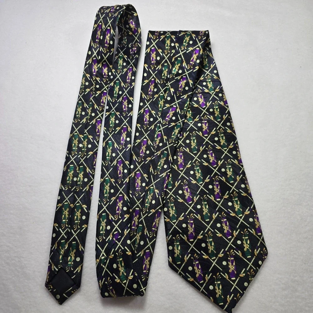 Beverly Hills Polo‎ Club Golf Bag Mens Neck Tie Purple Green Sport Ball Dress